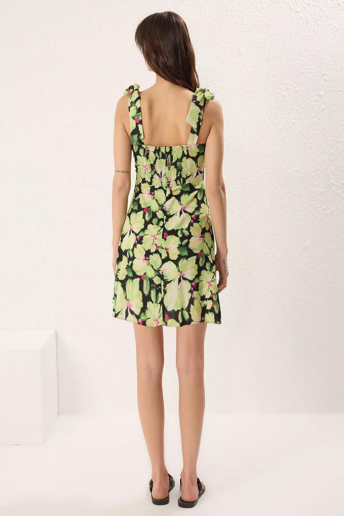 Green Floral Mini Dress, Green, large image number 3