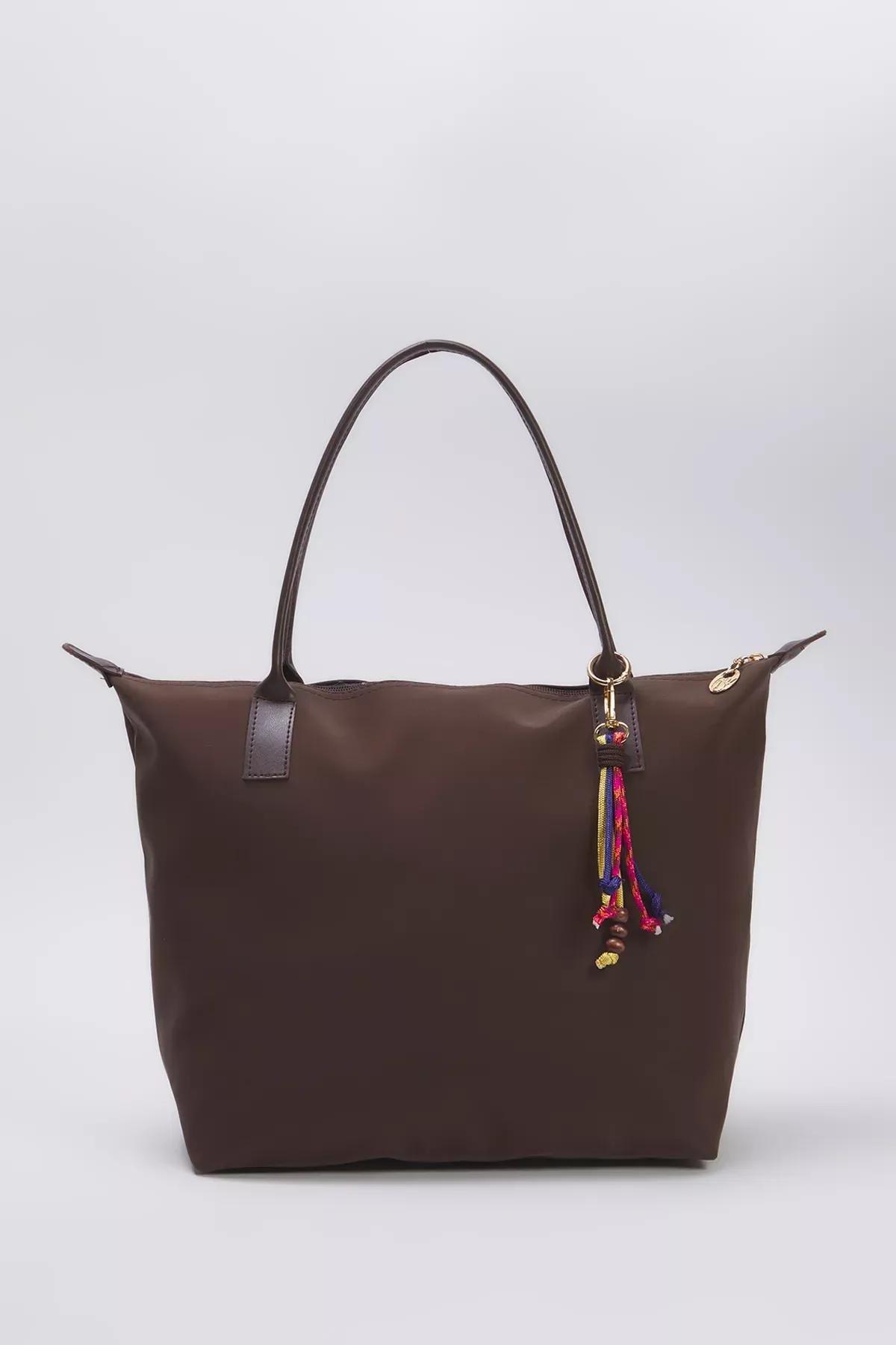 Brown Charm Detail Tote Bag, Brown, large image number 0