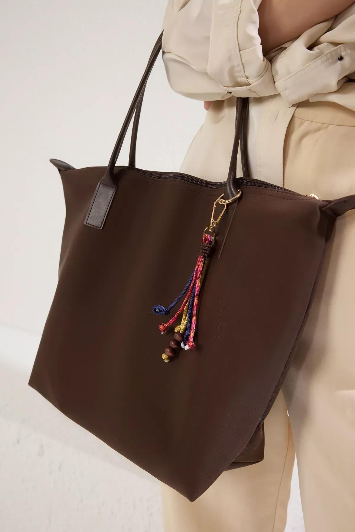 Brown Charm Detail Tote Bag, Brown, large image number 2