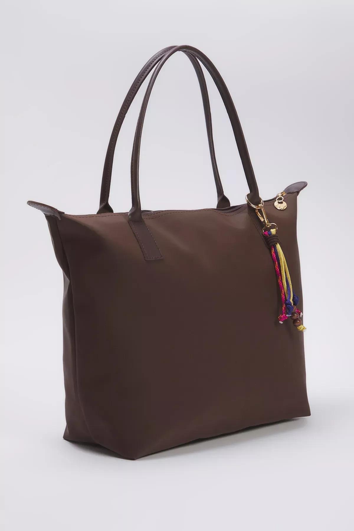 Brown Charm Detail Tote Bag, Brown, large image number 4