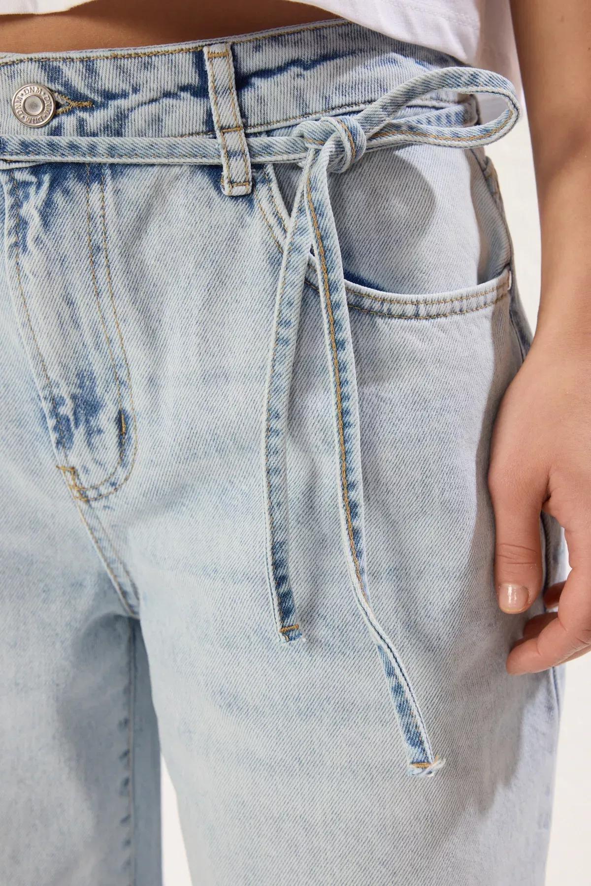 Blue Tie Waist Wide Jeans, , large image number 3