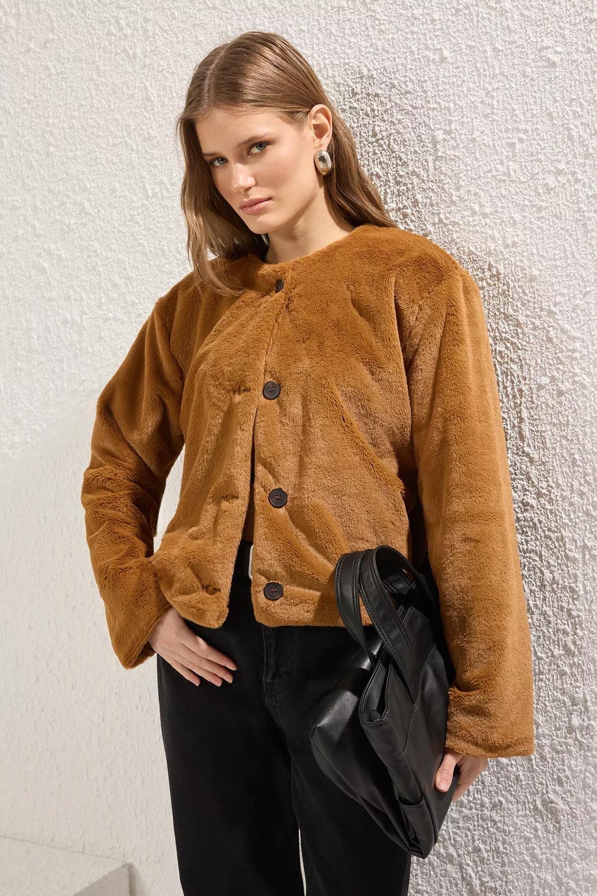 Camel Regular Fur Jacket Coat, CAMEL, medium