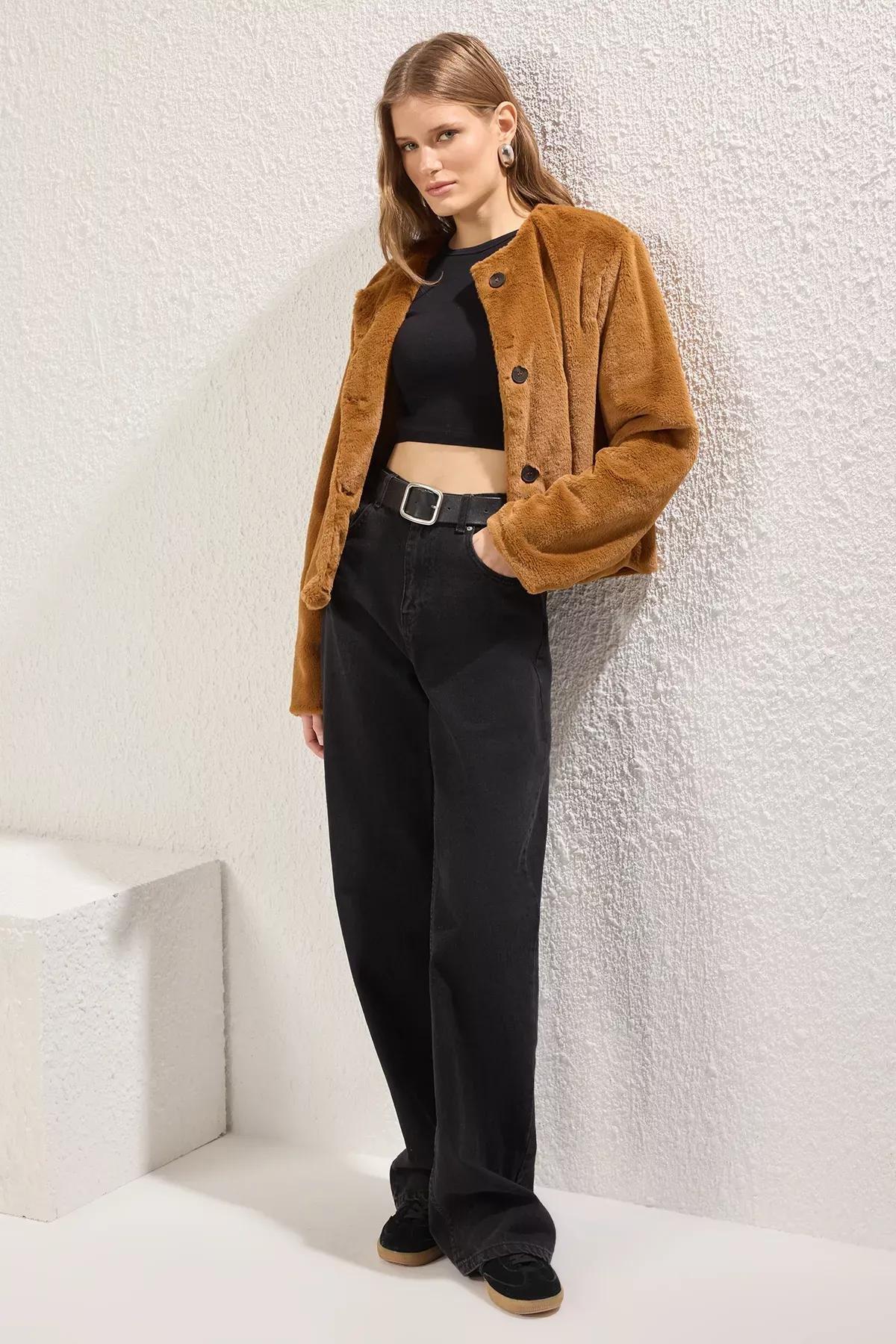 Camel Regular Fur Jacket Coat, CAMEL, large image number 2