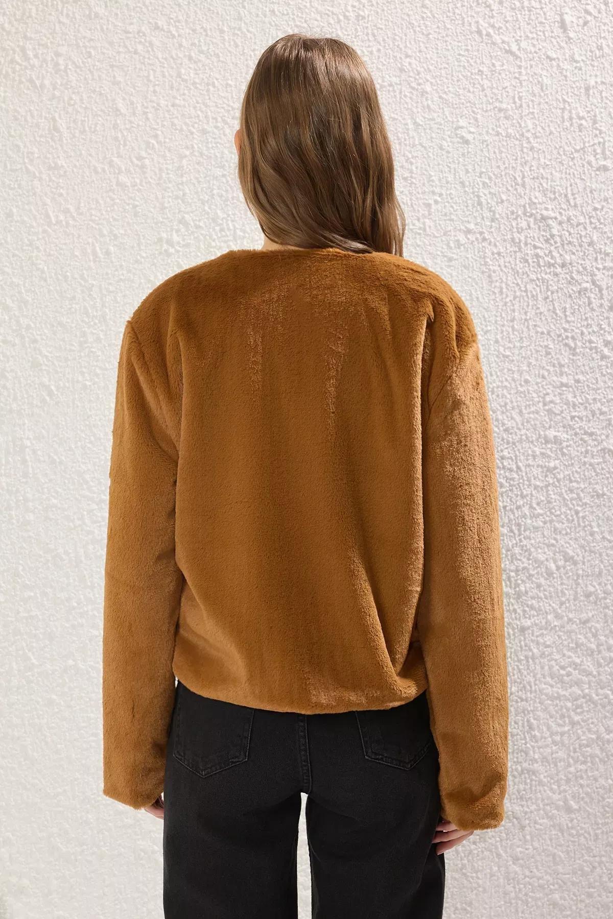 Camel Regular Fur Jacket Coat, CAMEL, large image number 3