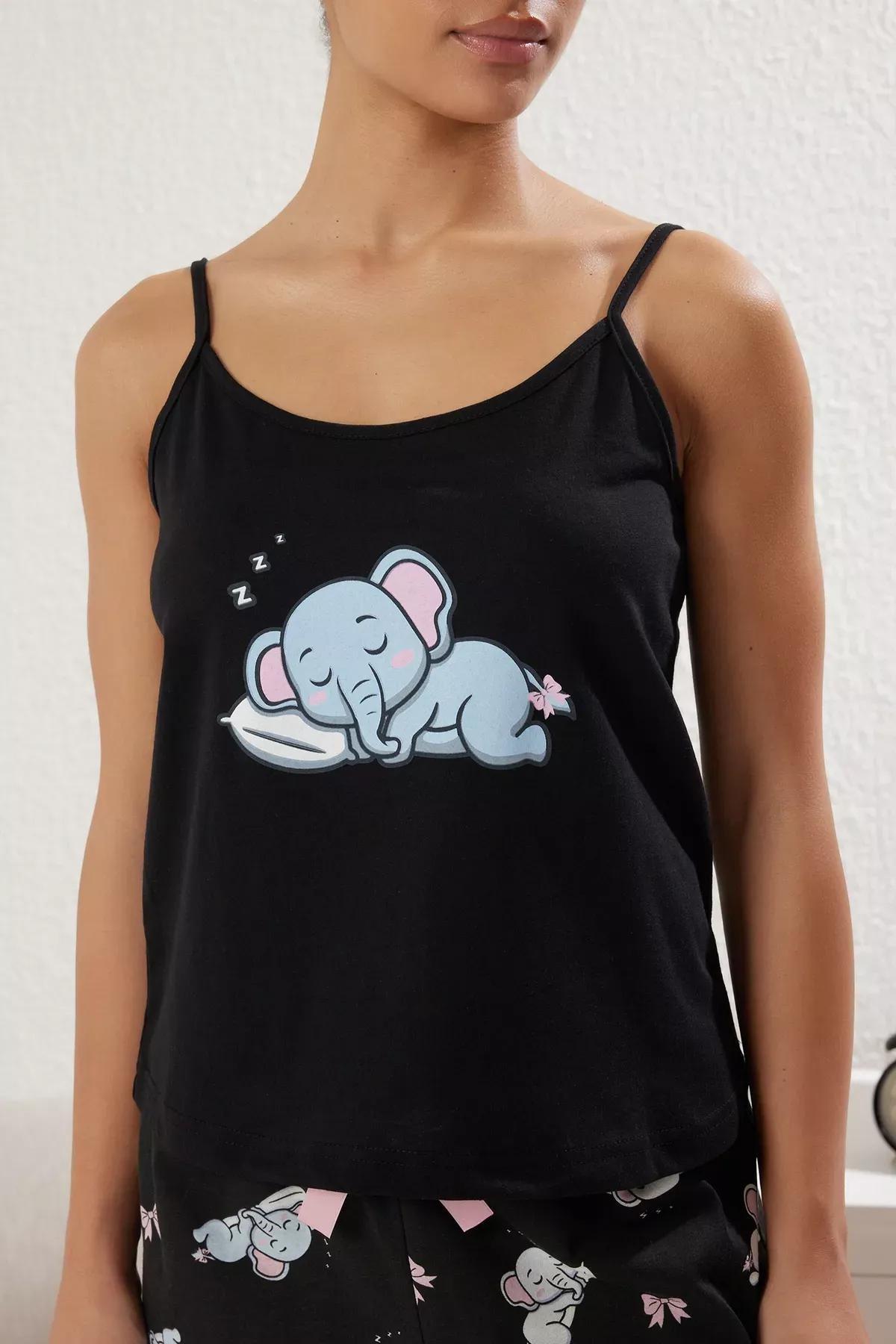Black Elephant Ribbon Pajama Set, , large image number 2