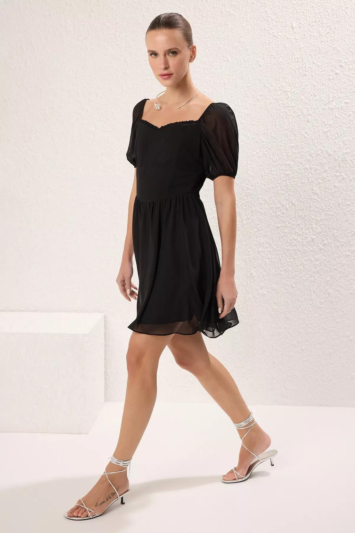 Black Balloon Sleeve Mini Dress, , large image number 0