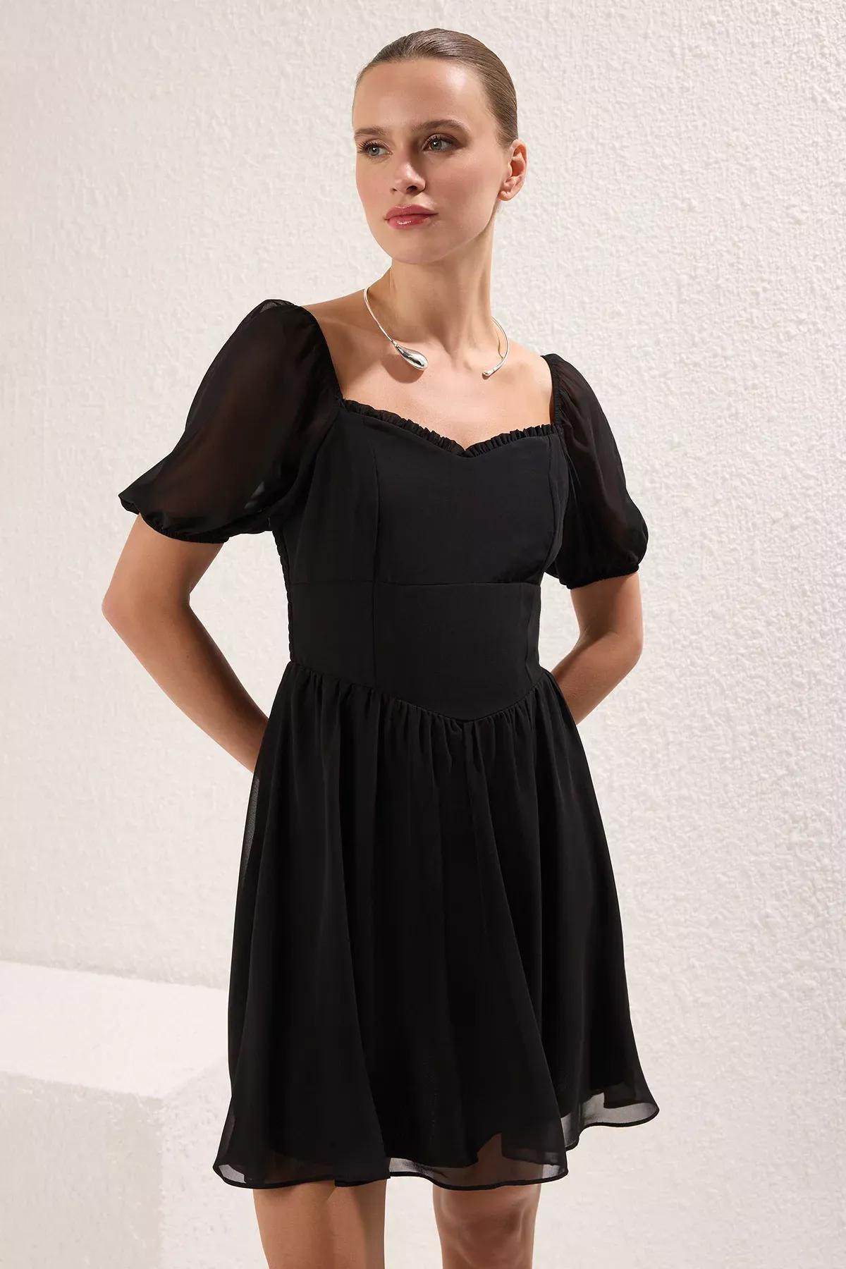 Black Balloon Sleeve Mini Dress, , large image number 1