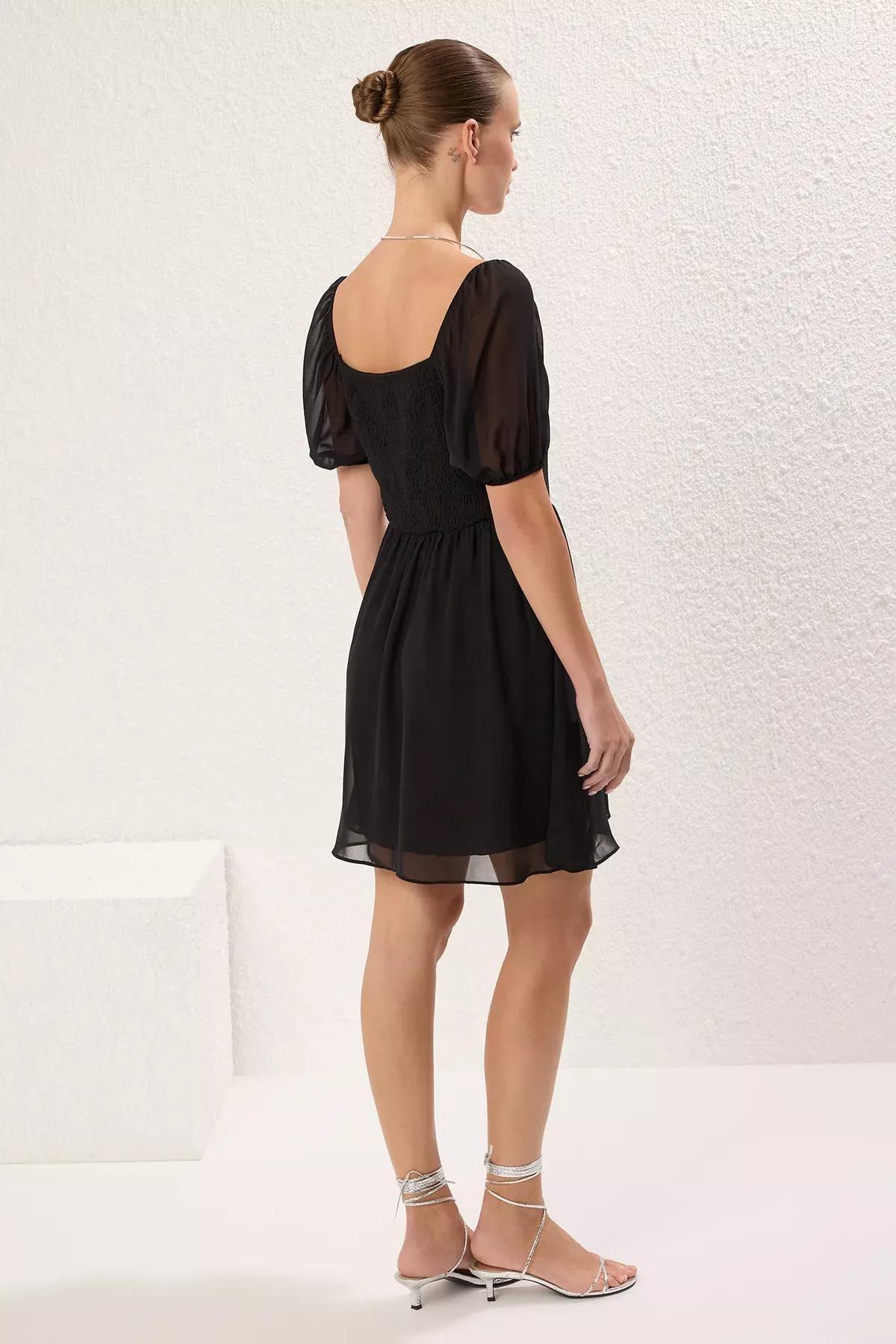 Black Balloon Sleeve Mini Dress, , large image number 3