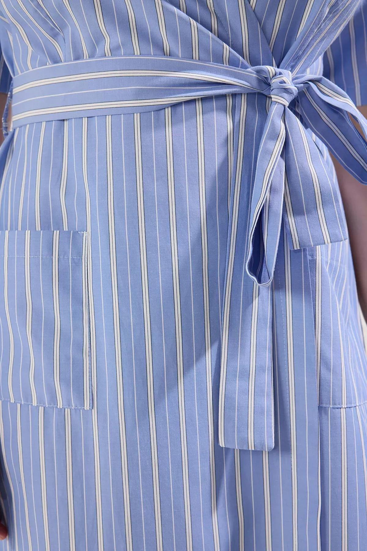 Blue Striped Maternity Shirt Dress, C101_7382, large image number 6
