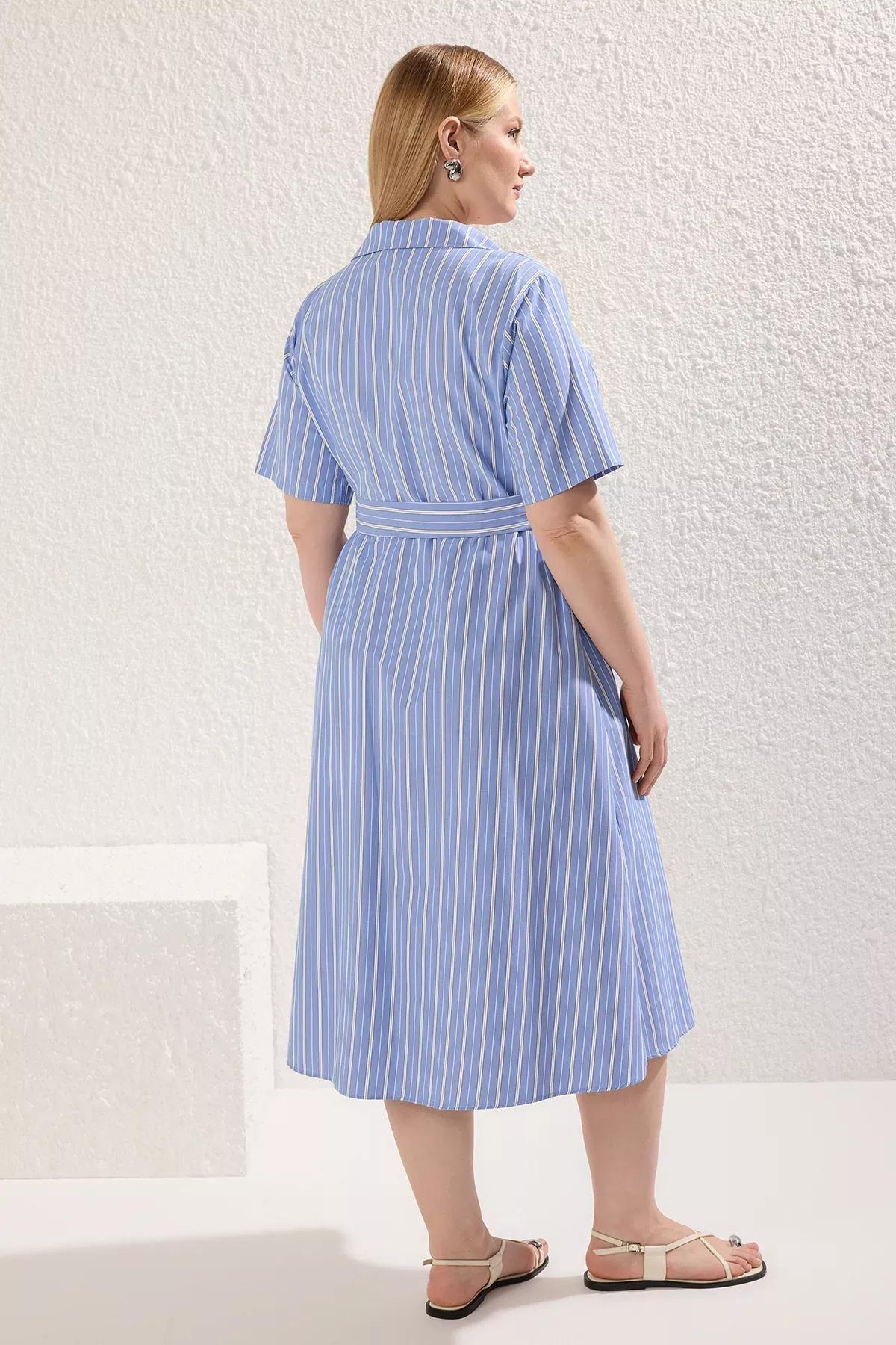 Blue Striped Maternity Shirt Dress, C101_7382, large image number 7