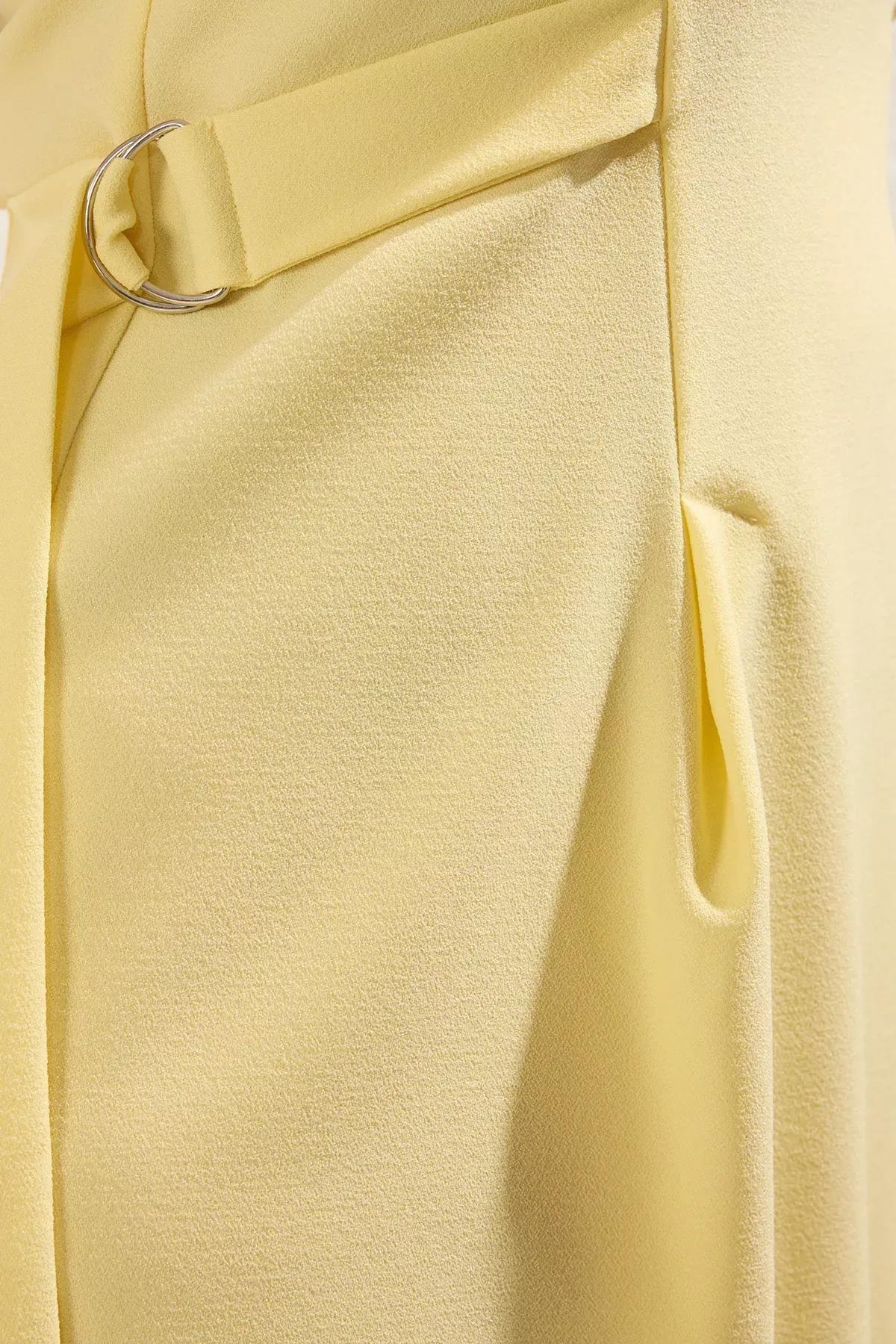 Yellow Waist Midi Dress, LIGHT YELLOW, large image number 3