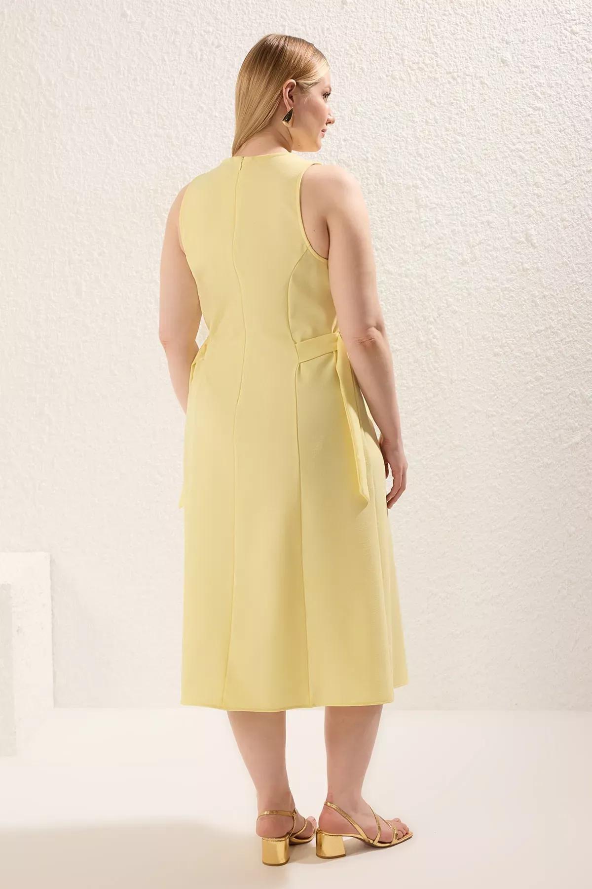 Yellow Waist Midi Dress, LIGHT YELLOW, large image number 4