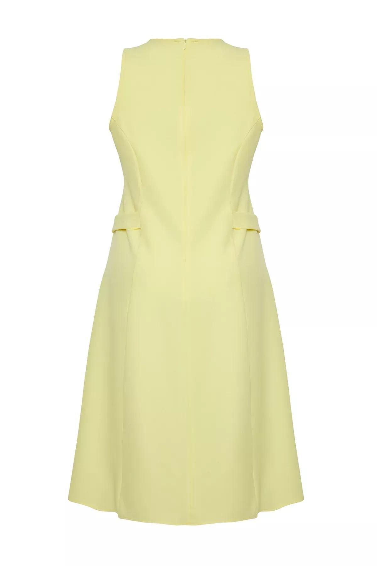 Yellow Waist Midi Dress, LIGHT YELLOW, large image number 6