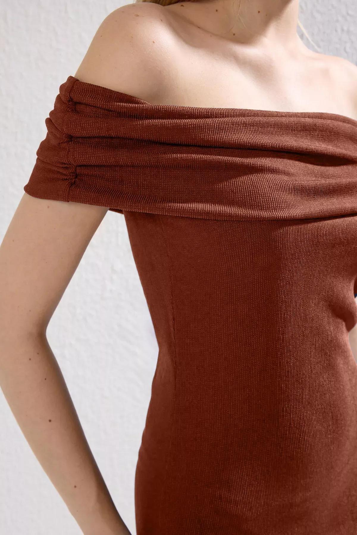 فستان طويل سادة مُحاك، برتقالي, Tile, large image number 2