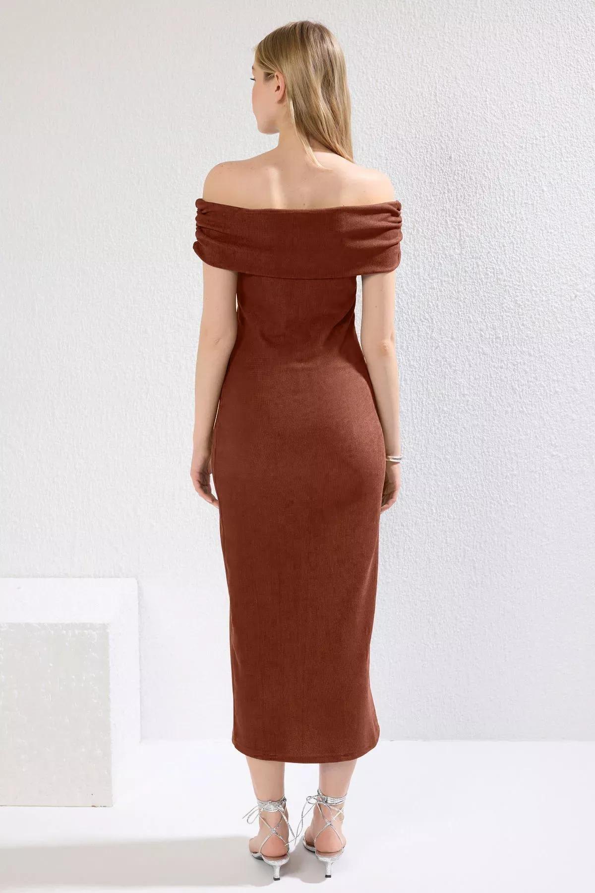 فستان طويل سادة مُحاك، برتقالي, Tile, large image number 3