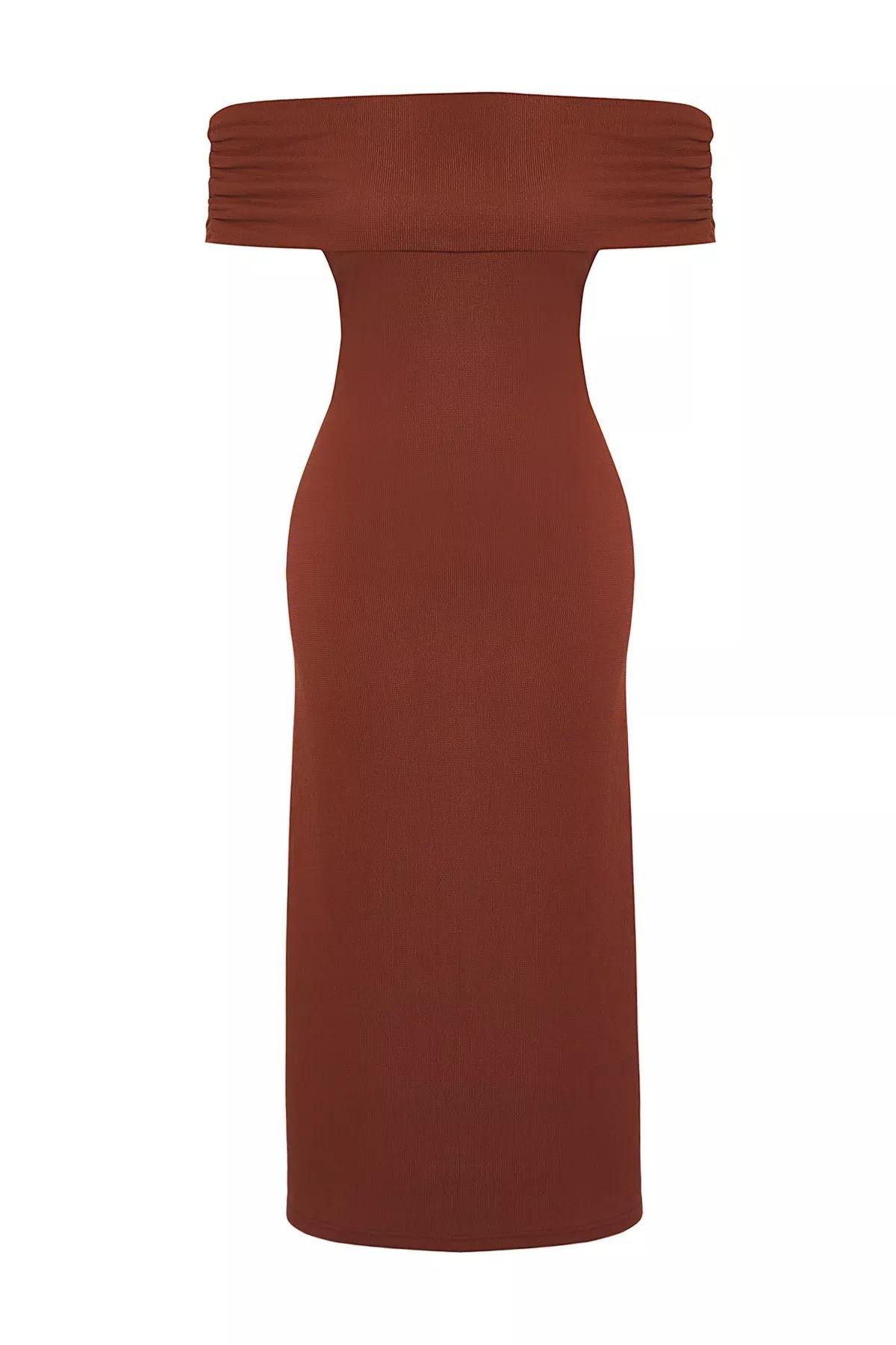 Orange Plain Maxi Knitted Dress, Tile, large image number 4