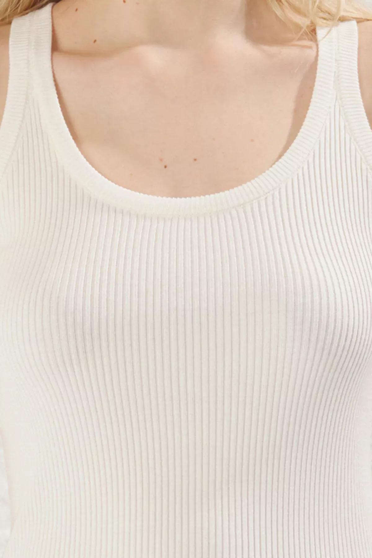 Beige Crew Neck Knit Blouse, Ecru, large image number 3