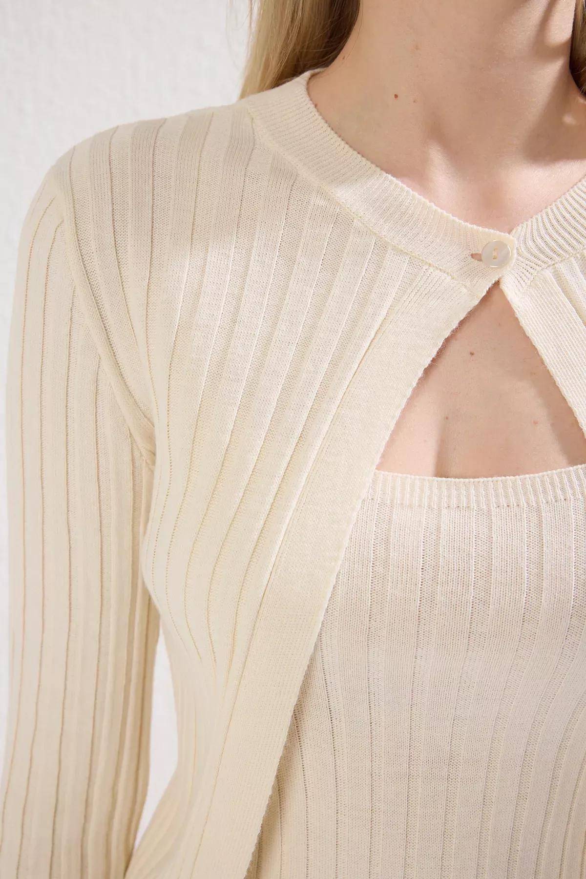 Beige Midi Strappy Cardigan Knit Dress, , large image number 2