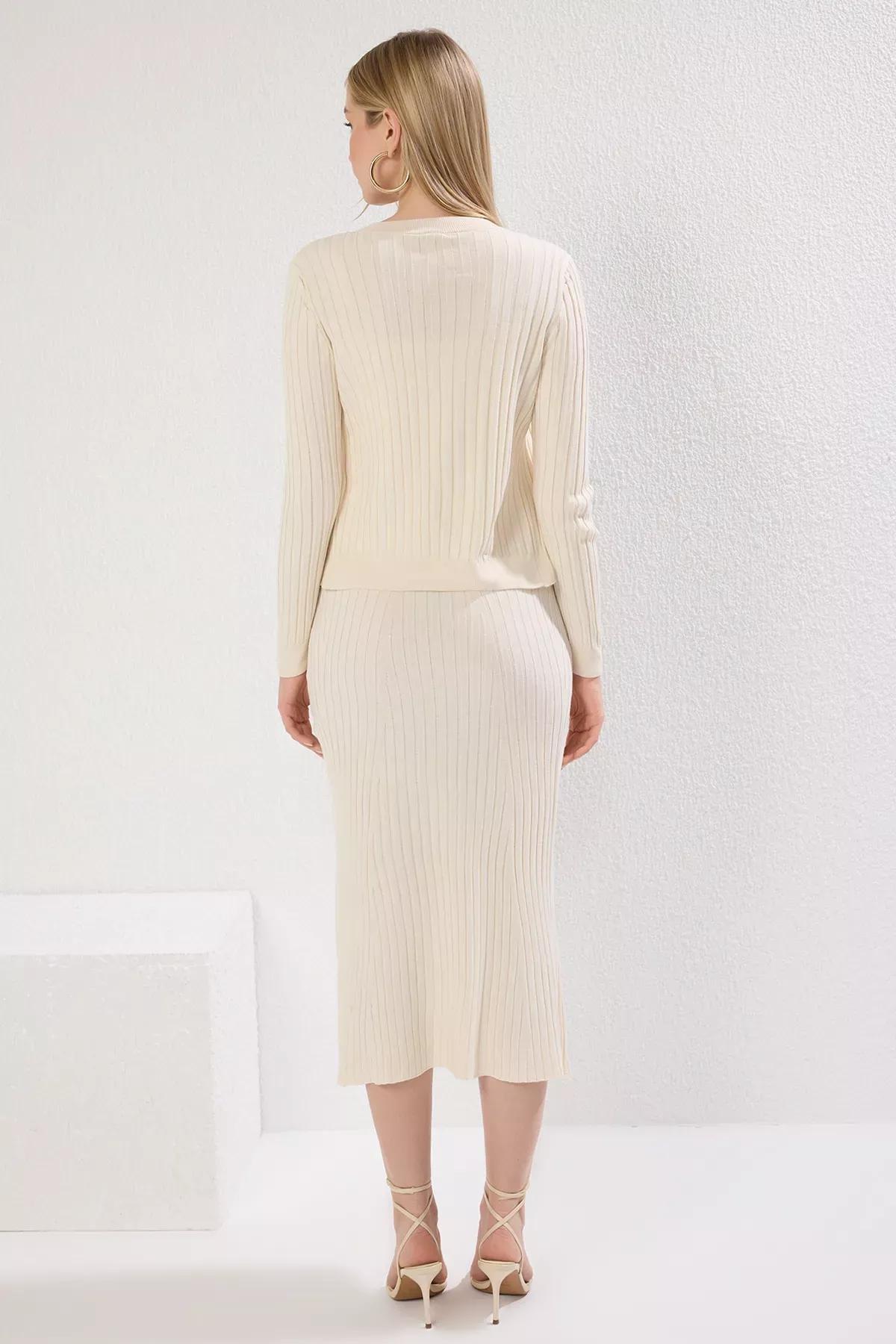 Beige Midi Strappy Cardigan Knit Dress, , large image number 3