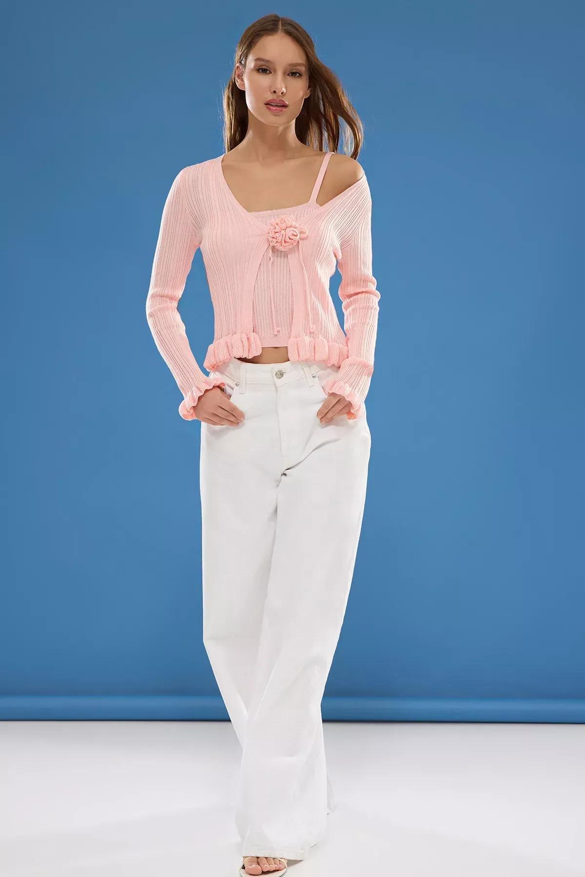Pink Rose Frilled Hem Cardigan, , large image number 0