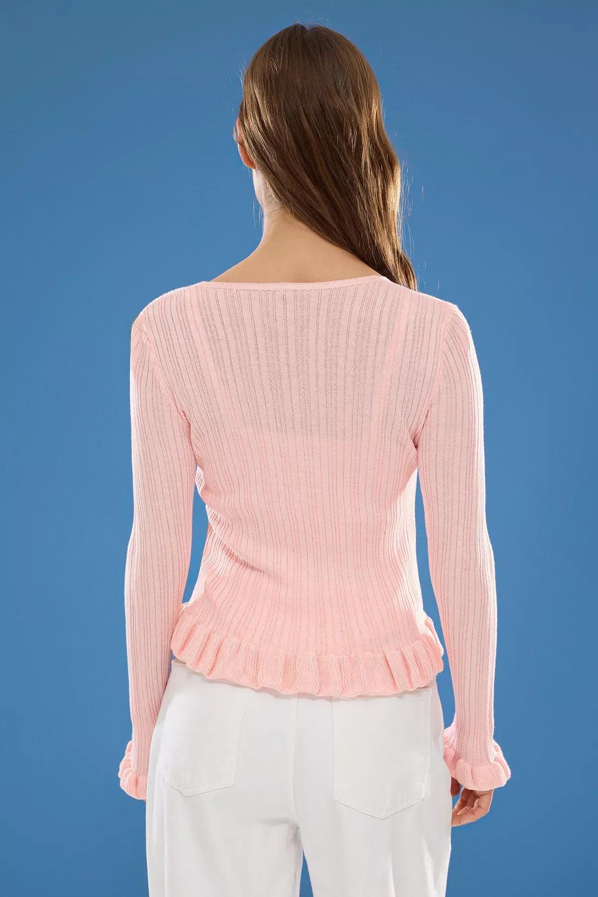 Pink Rose Frilled Hem Cardigan, , large image number 4