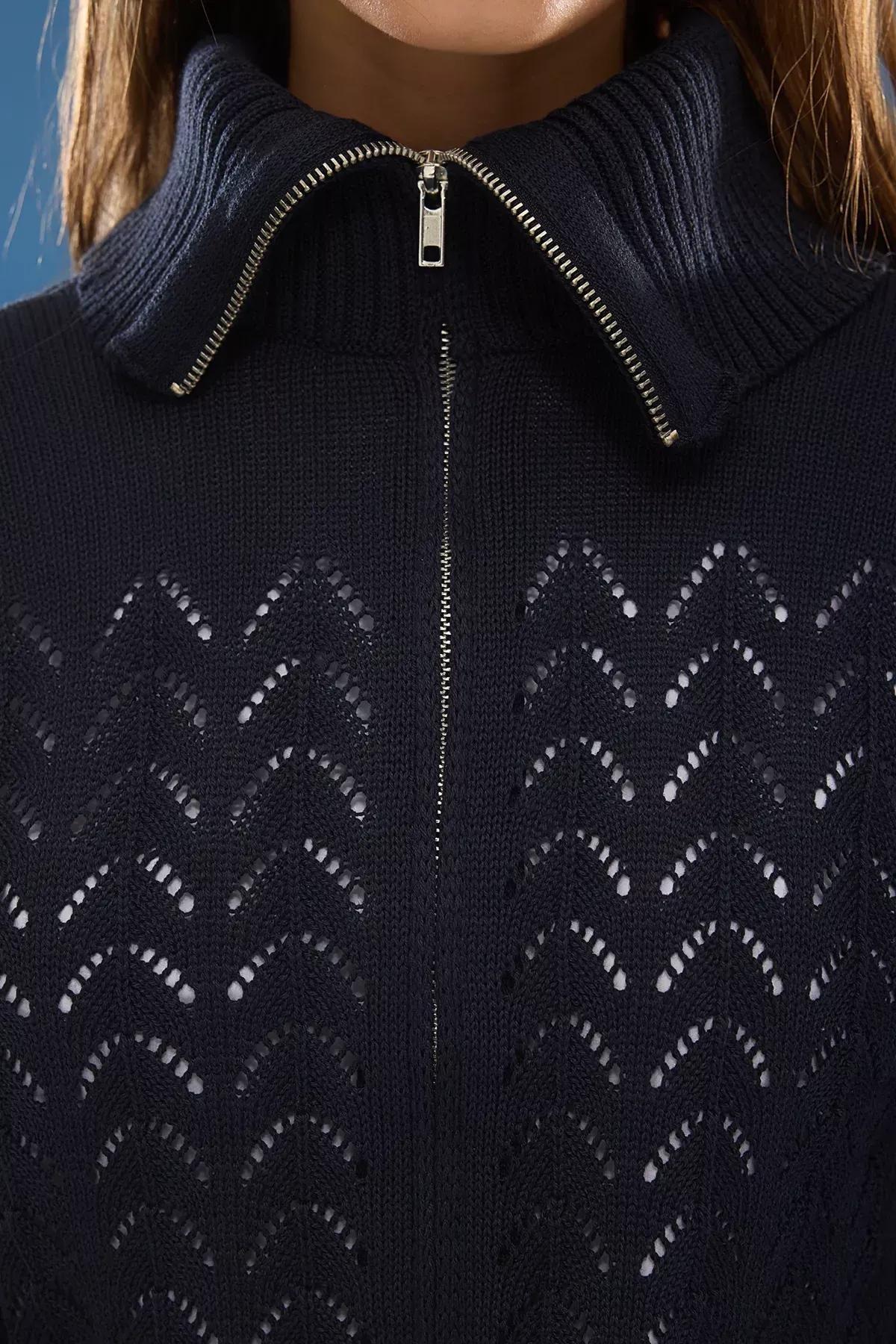 Blue Openwork Knit Cardigan, , large image number 2