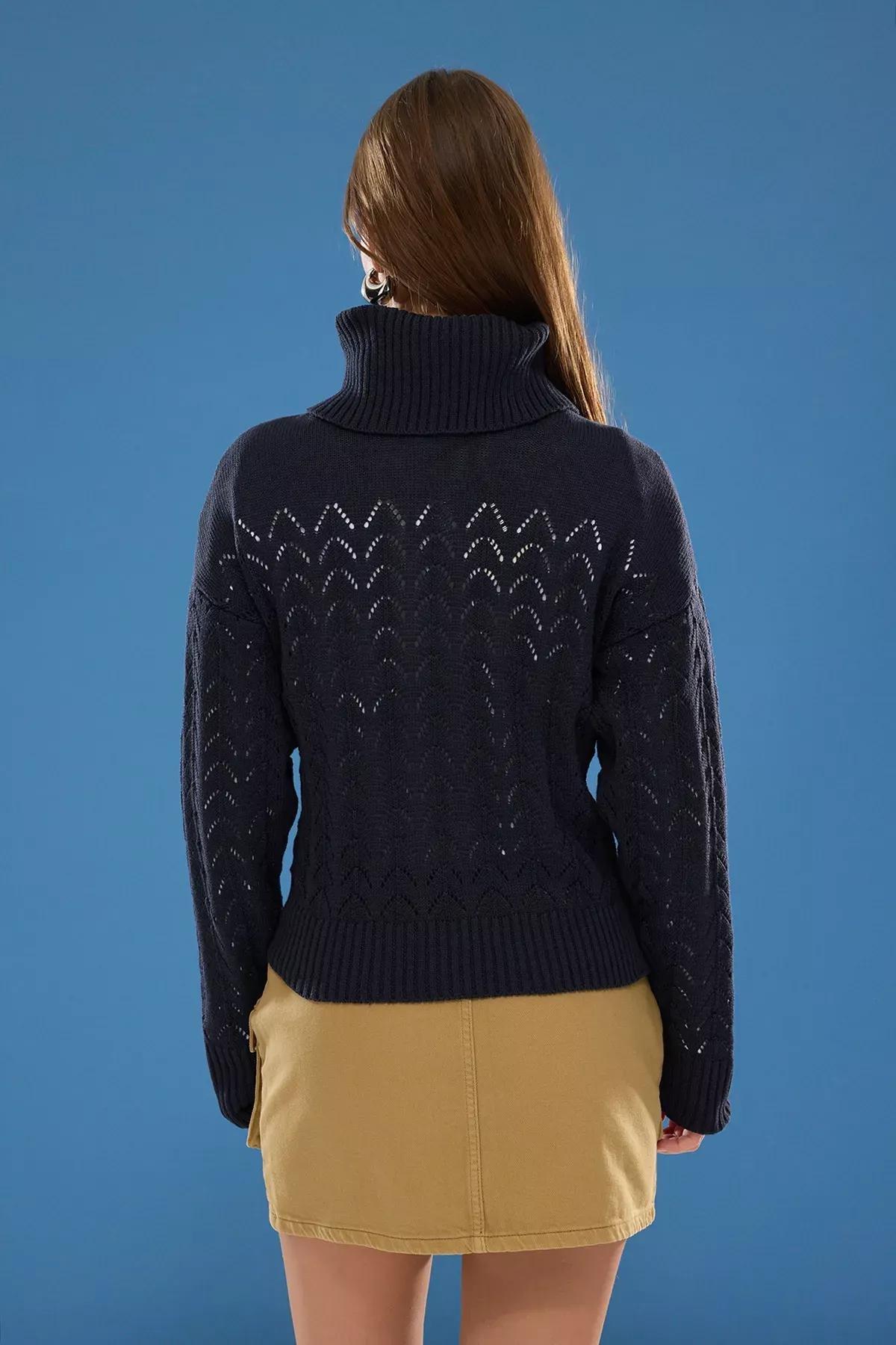 Blue Openwork Knit Cardigan, , large image number 3