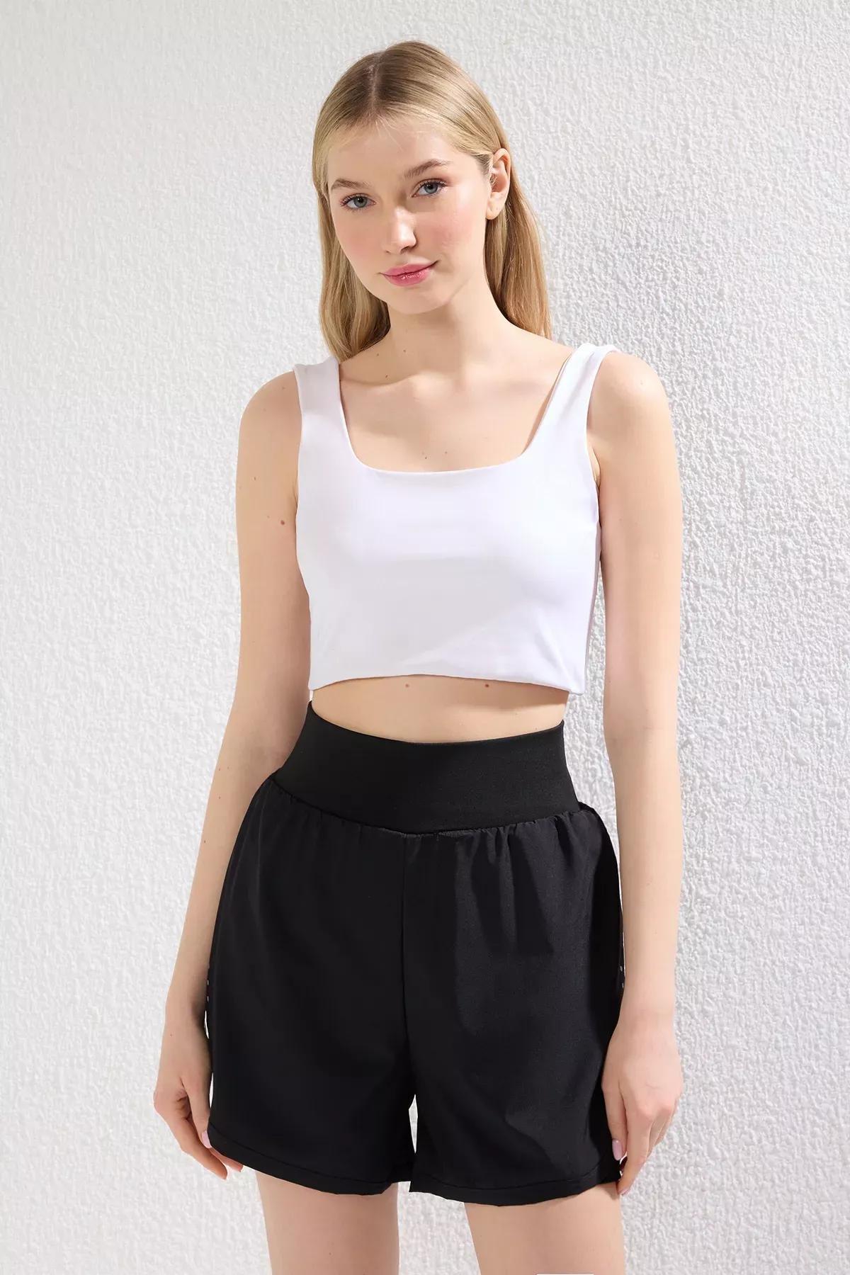 Black Reflective Print Knit Sports Shorts, BLACK, large image number 1