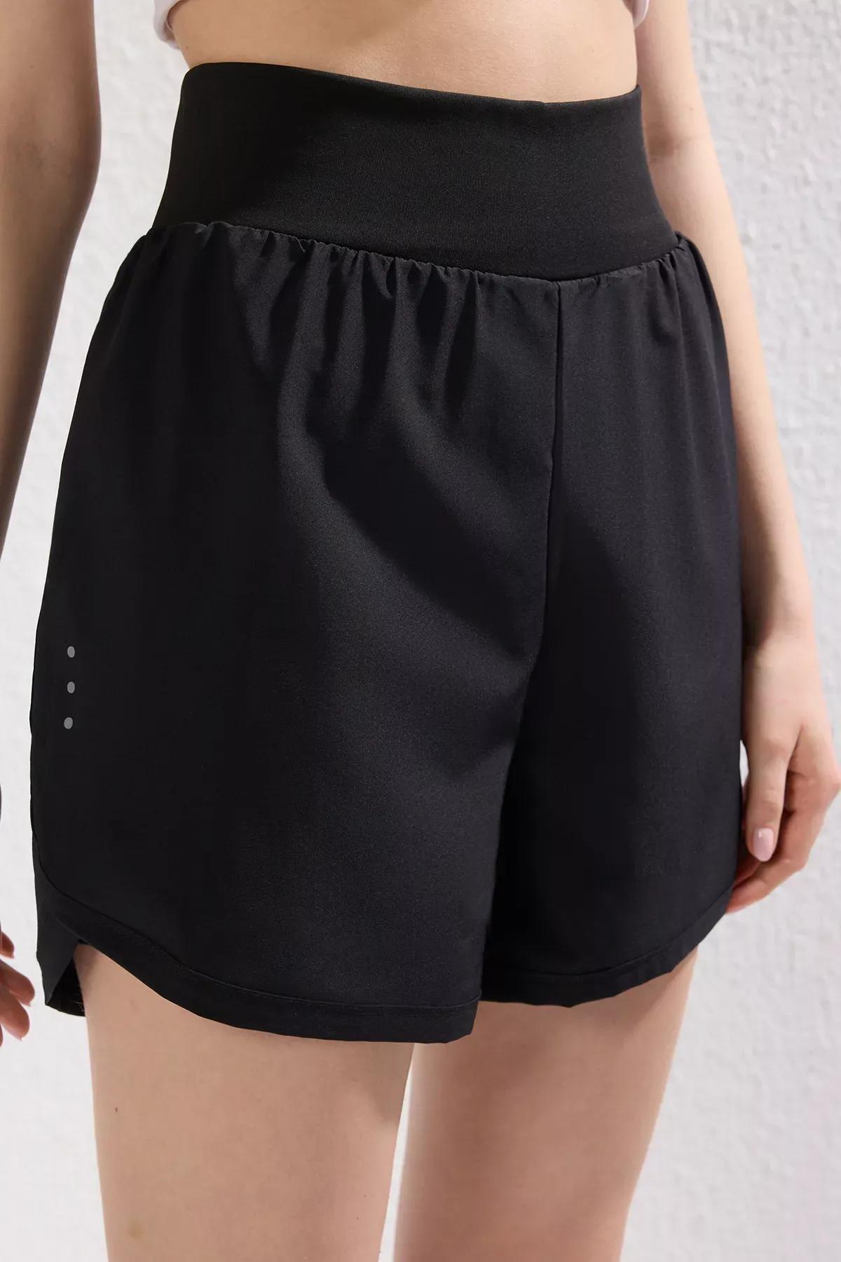 Black Reflective Print Knit Sports Shorts, BLACK, large image number 2