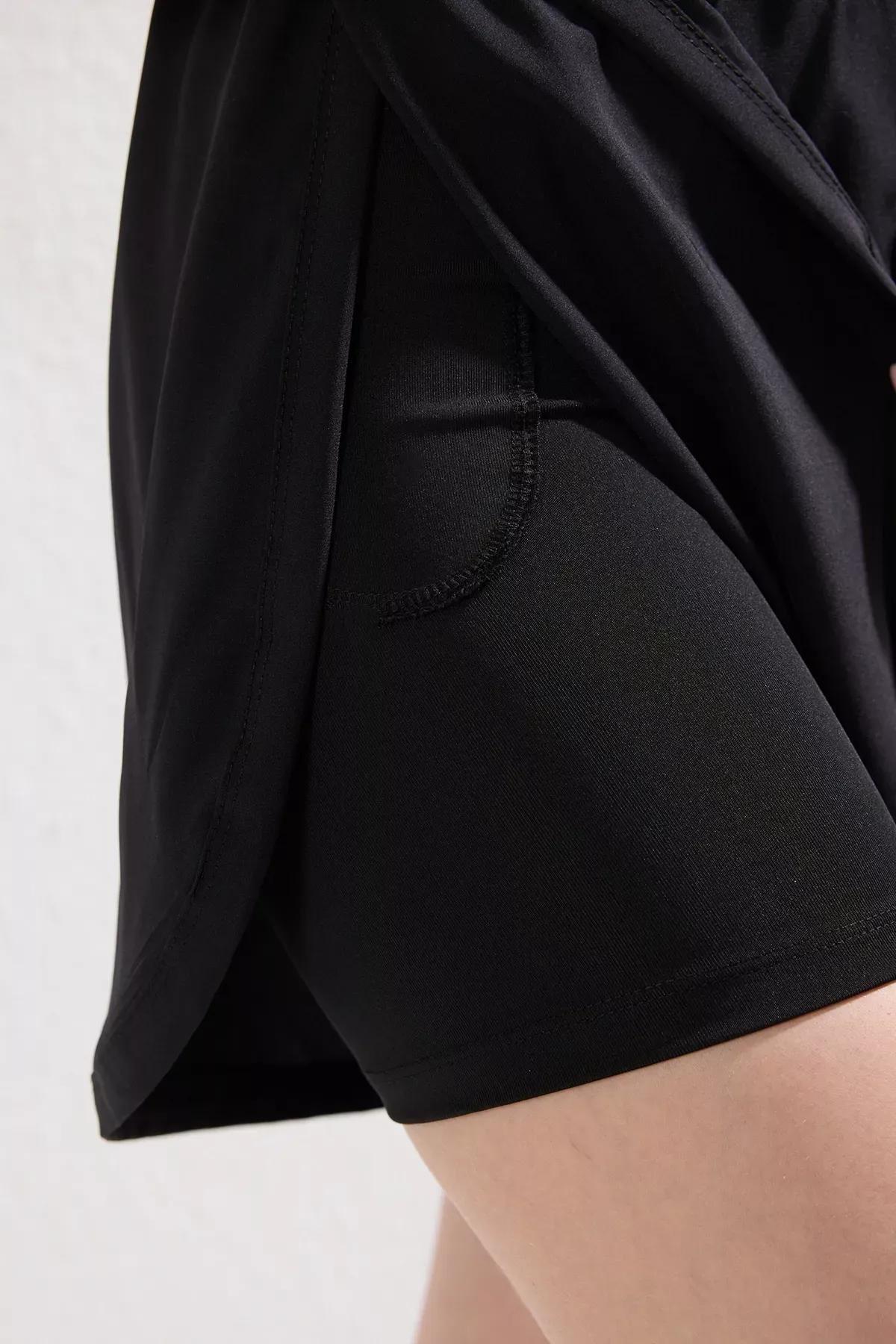 Black Reflective Print Knit Sports Shorts, BLACK, large image number 3