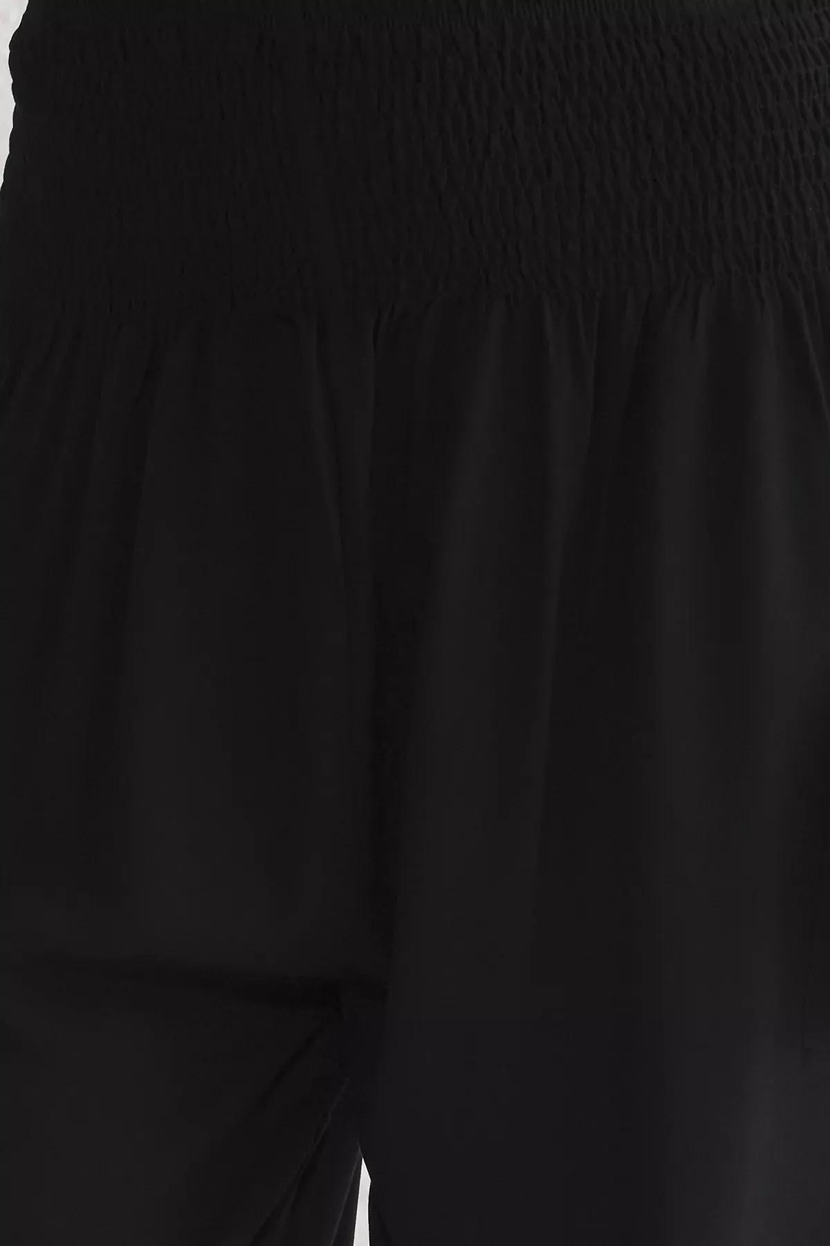 Black Elastic Shalwar Trousers, BLACK, large image number 2