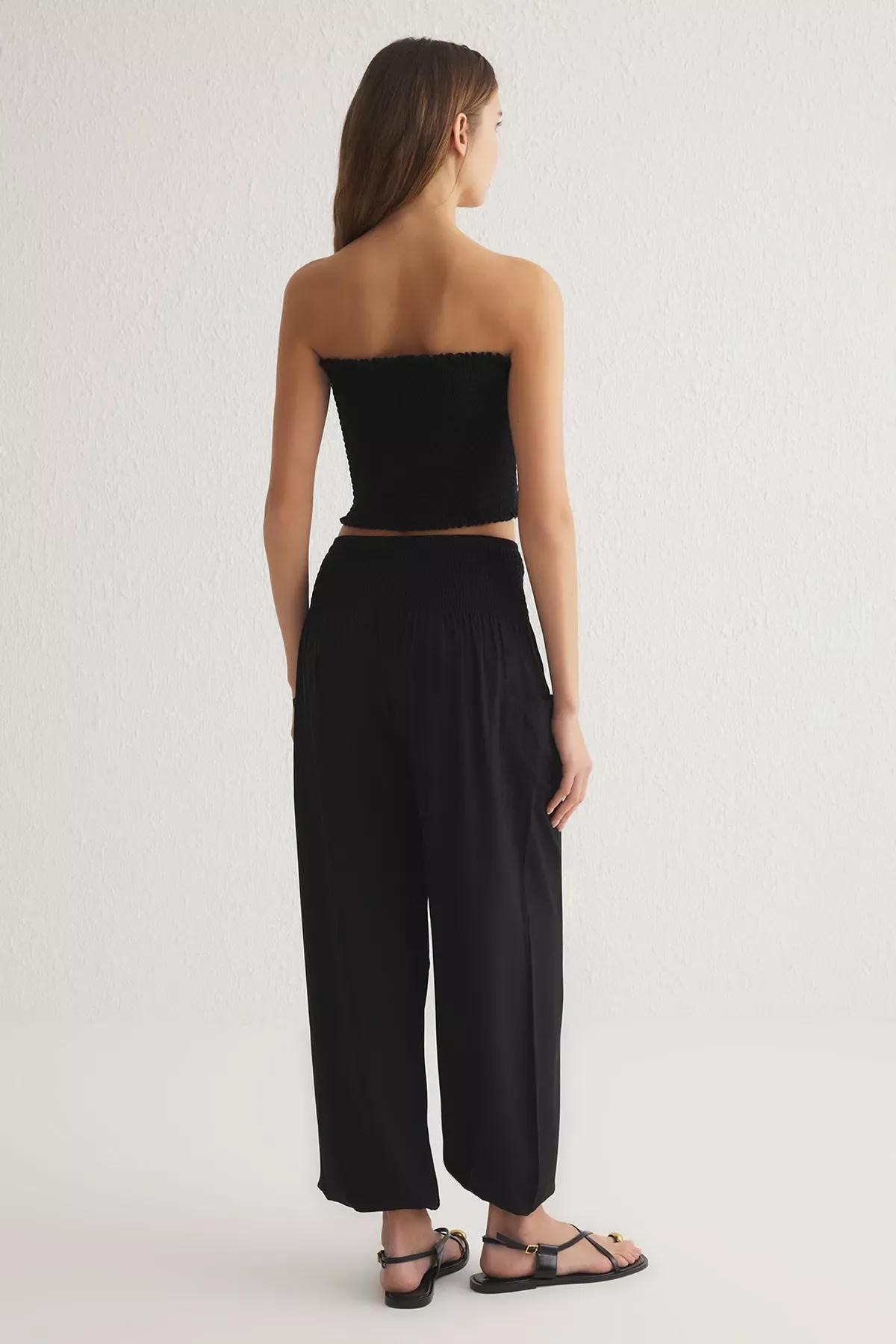 Black Elastic Shalwar Trousers, BLACK, large image number 4