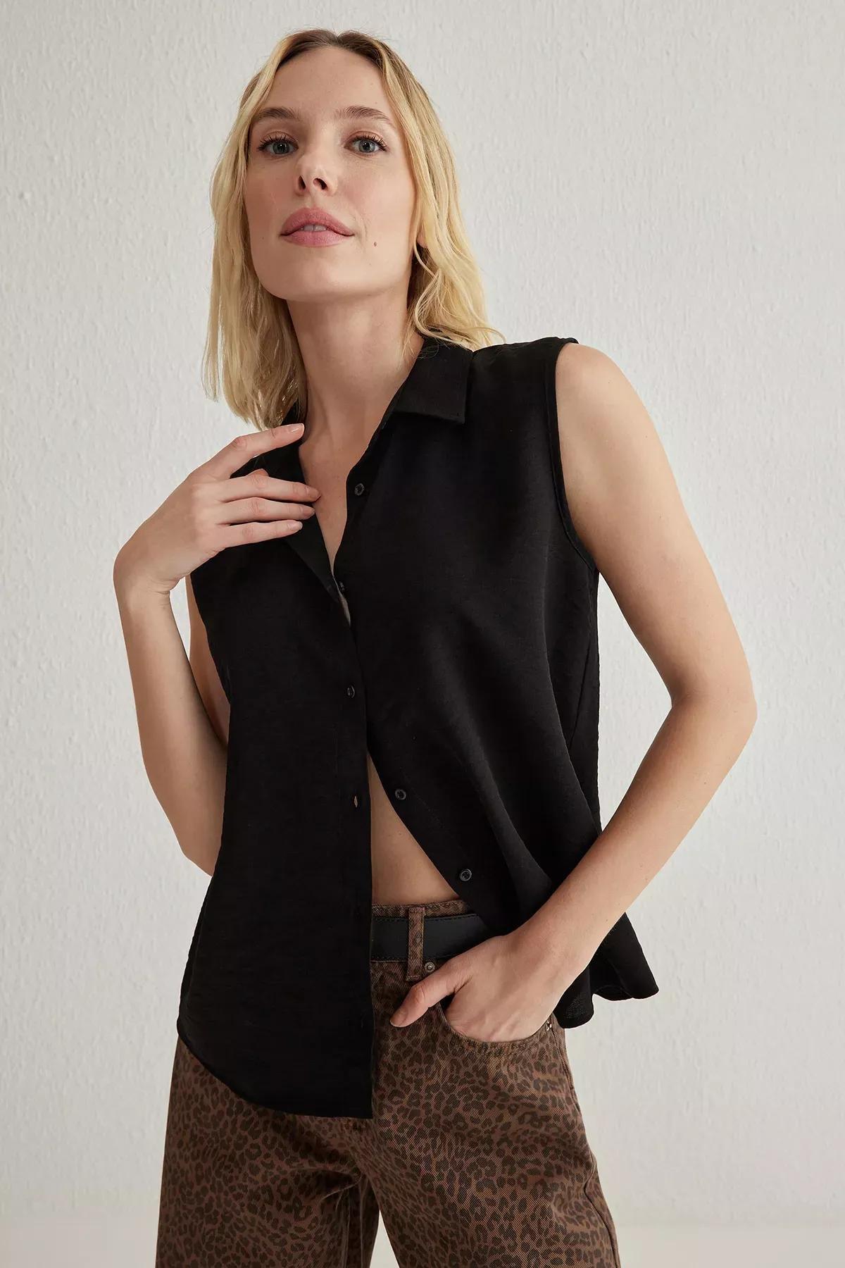 Black Linen Woven Shirt, , large image number 0