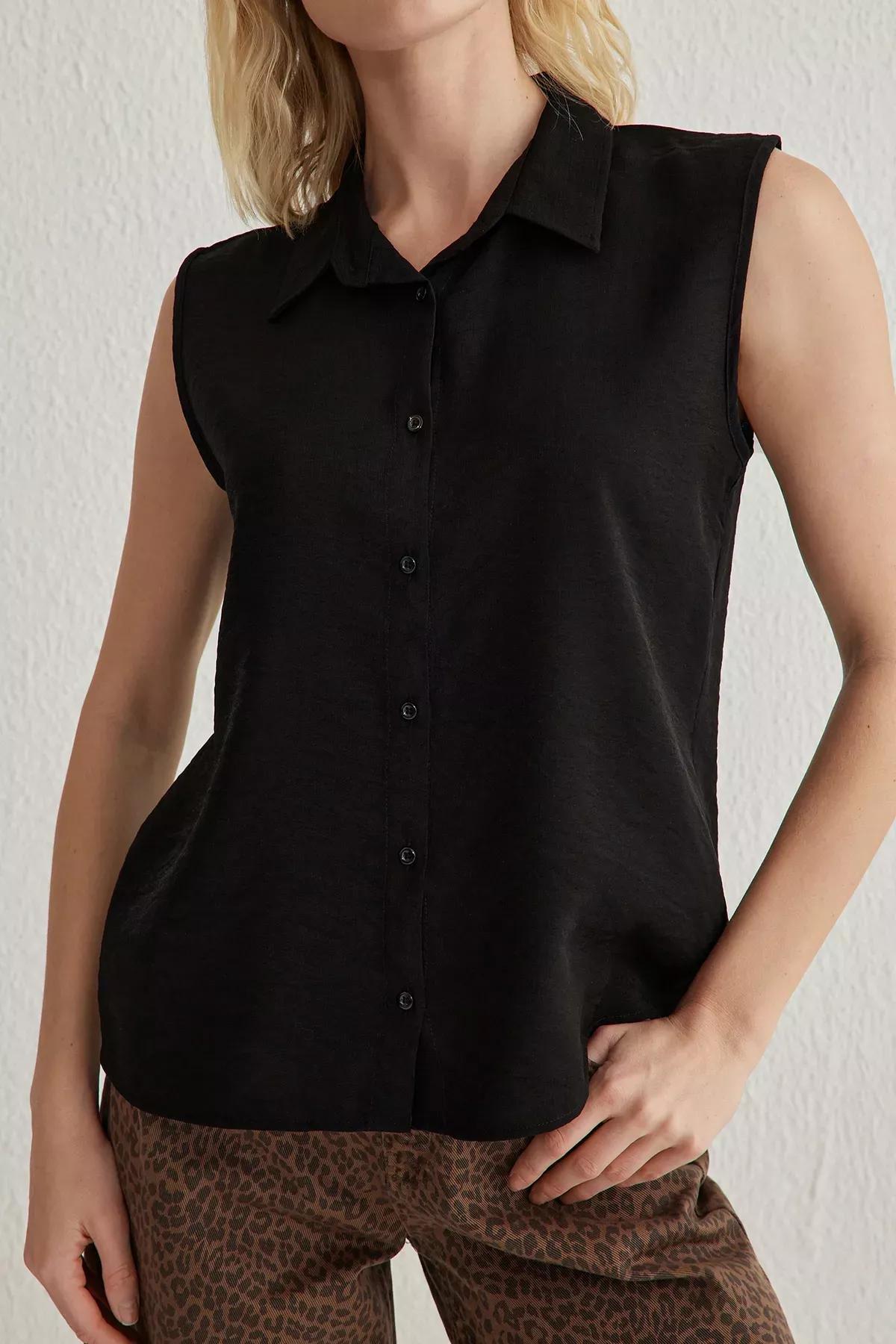 Black Linen Woven Shirt, , large image number 2