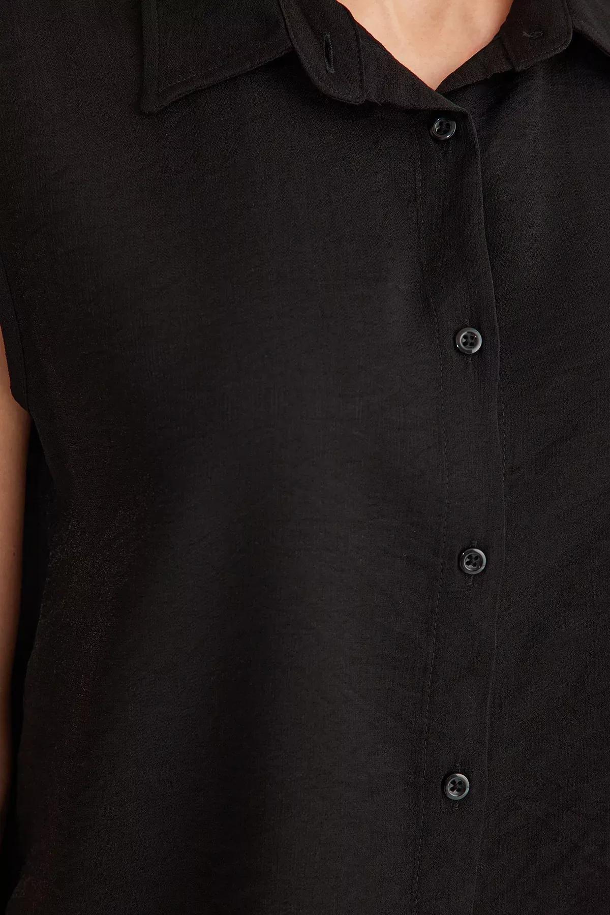 Black Linen Woven Shirt, , large image number 3
