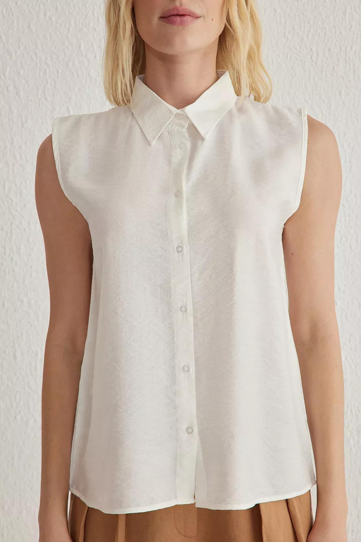 White Linen Sleeveless Shirt, White, large image number 2