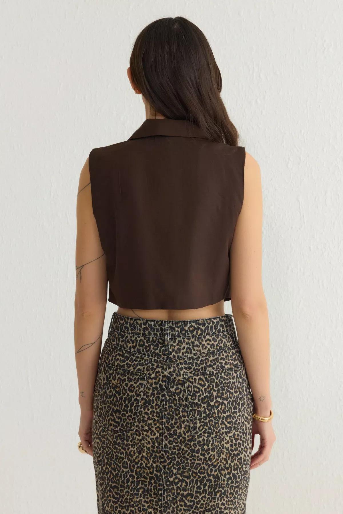 Brown Tie Front Woven Shirt, , large image number 4