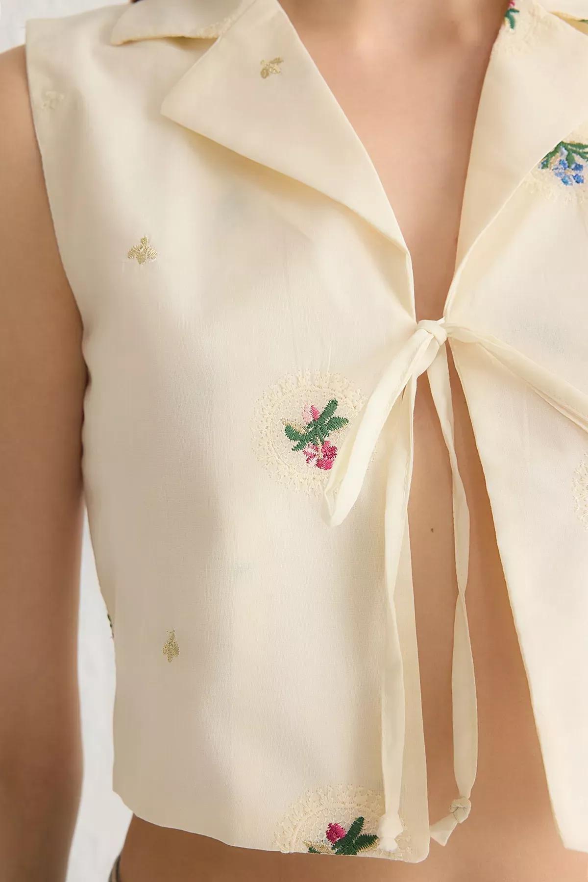 White Embroidered Tie Shirt, , large image number 3
