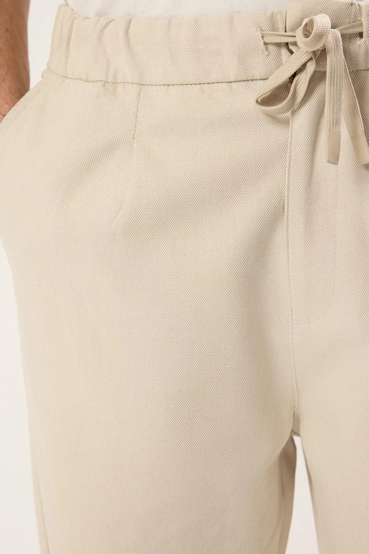 Beige Tapered Skinny Textured Trousers, , large image number 3