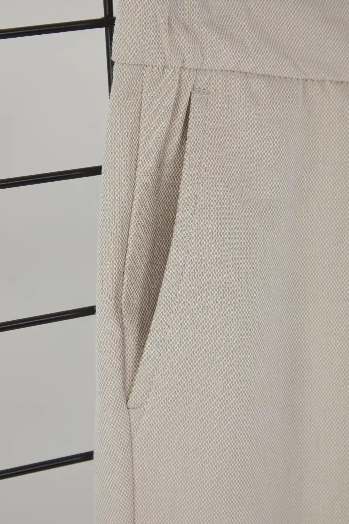 Beige Tapered Skinny Textured Trousers, , large image number 6