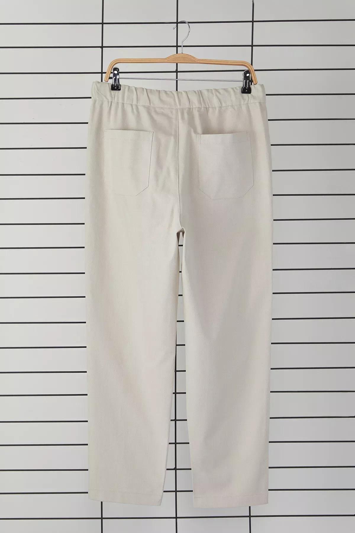 Beige Tapered Skinny Textured Trousers, , large image number 7