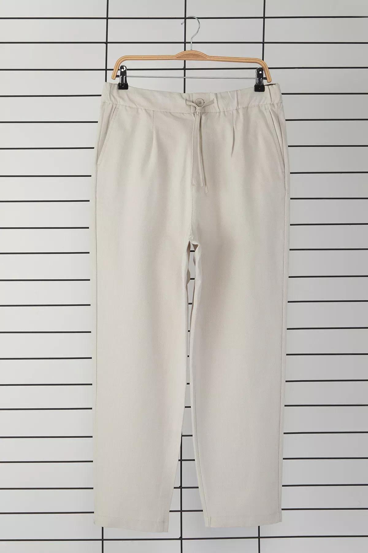 Beige Tapered Skinny Textured Trousers, STONE, large image number 8