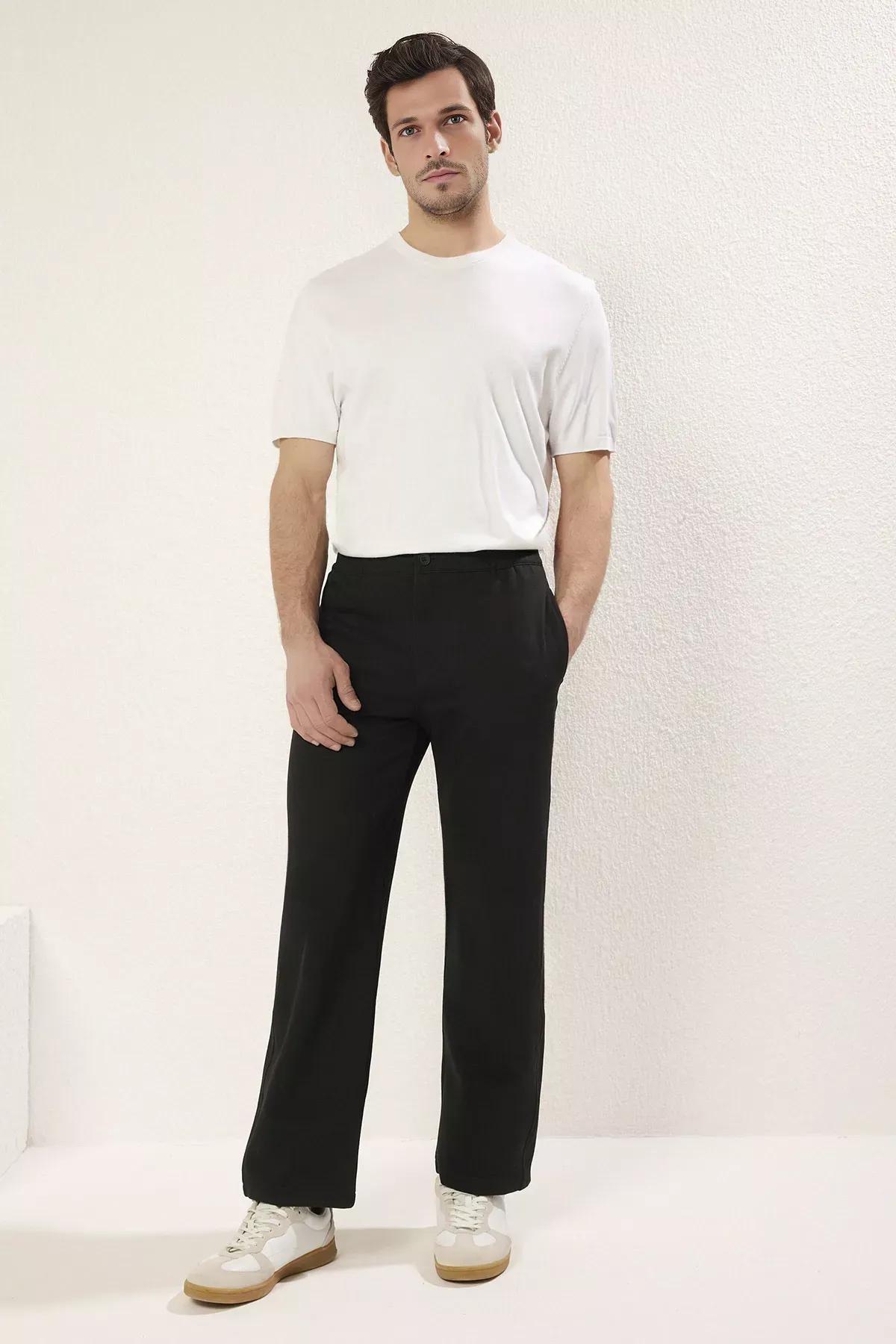 Black Straight Casual Knitted Trousers, , large image number 0