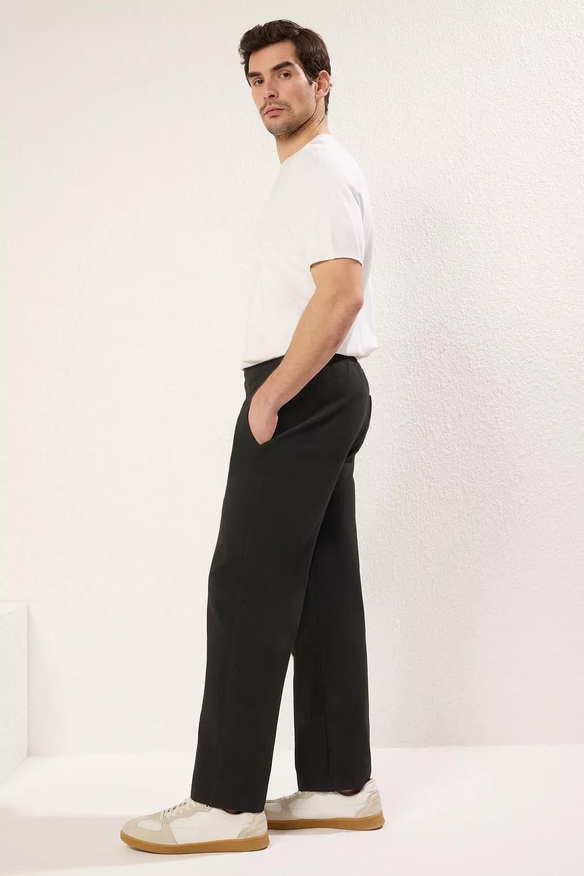 Black Straight Casual Knitted Trousers, , large image number 1