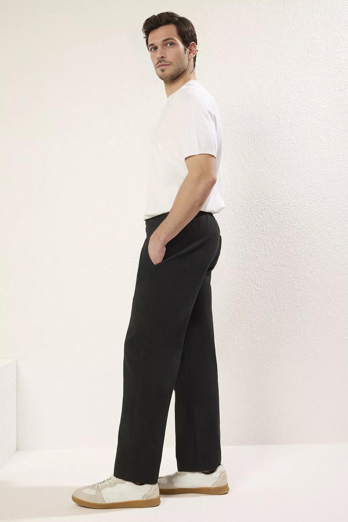 Black Straight Casual Knitted Trousers, , large image number 2