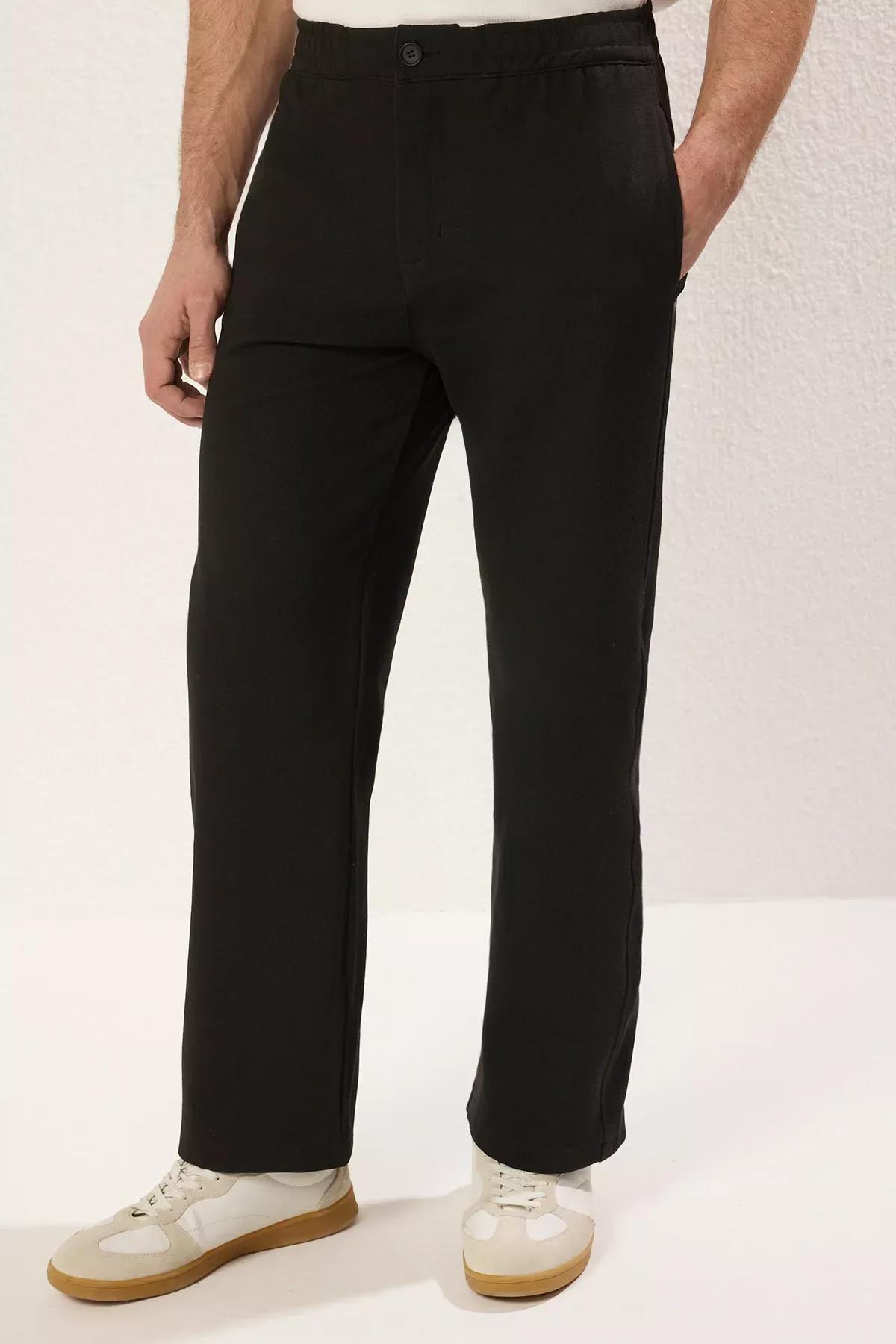 Black Straight Casual Knitted Trousers, , large image number 3