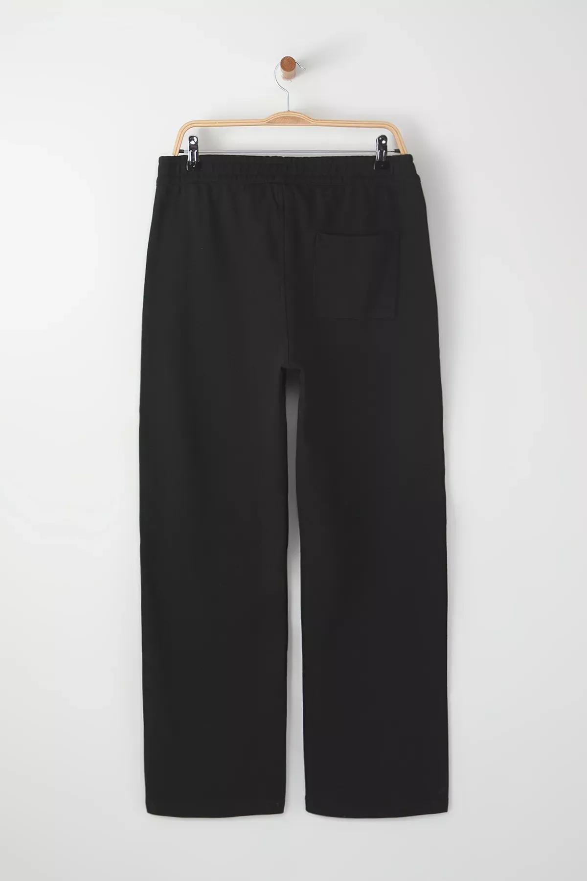 Black Straight Casual Knitted Trousers, , large image number 7