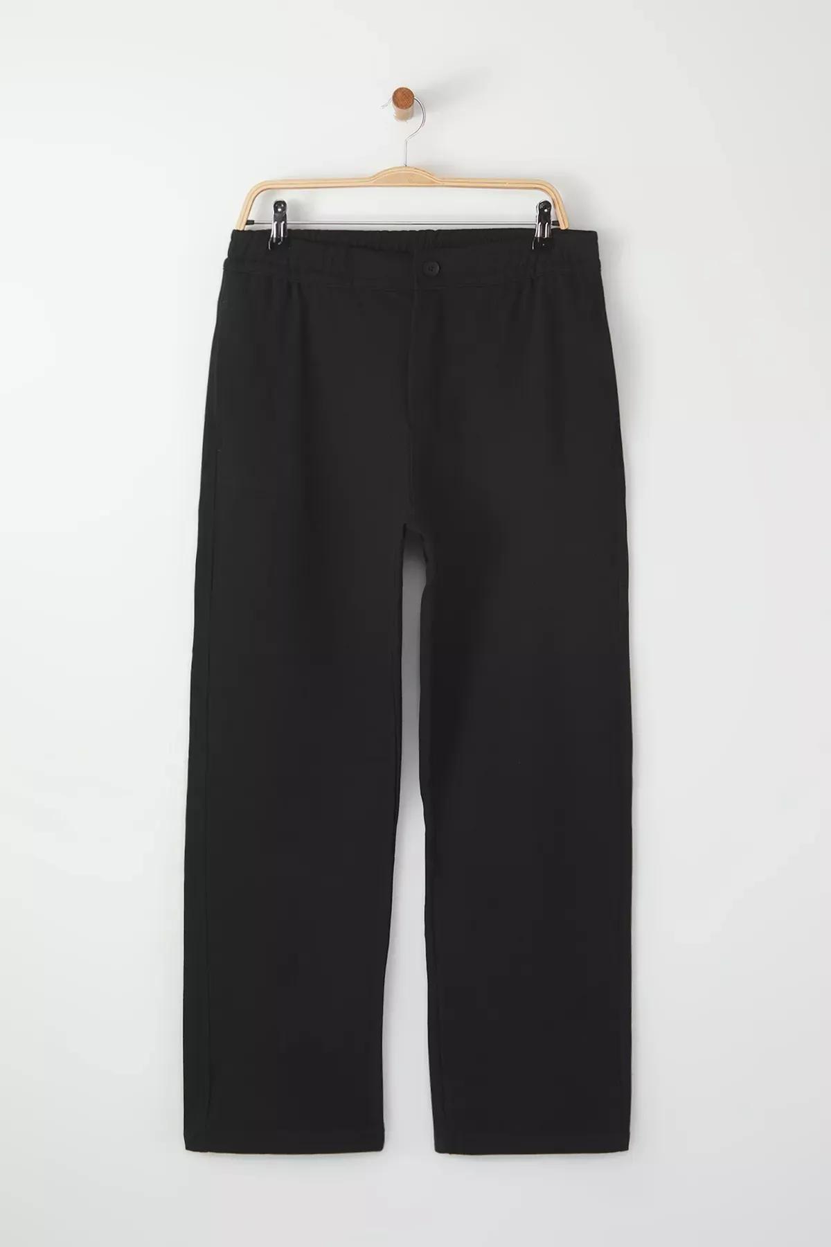 Black Straight Casual Knitted Trousers, , large image number 8