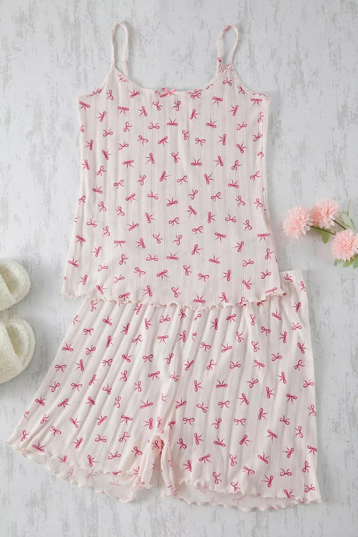 Pink Patterned Openwork Knitted Pyjamas Set, LIGHT PINK, large image number 0