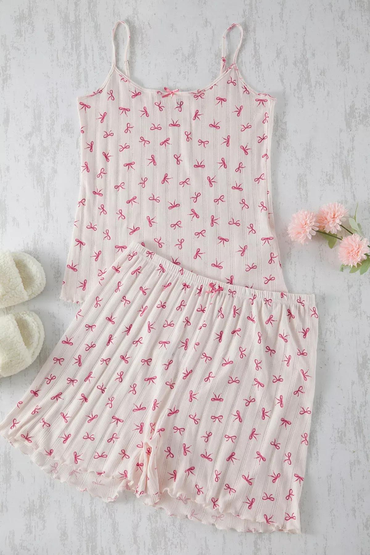 Pink Patterned Openwork Knitted Pyjamas Set, LIGHT PINK, large image number 2